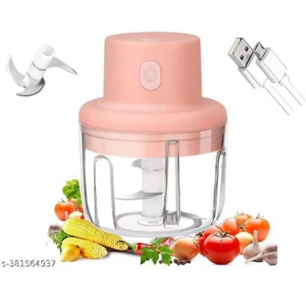 Mini Electric Chopper/ Mixer, Fruit Vegetable Cutter, USB Rechargeable - Peach Orange