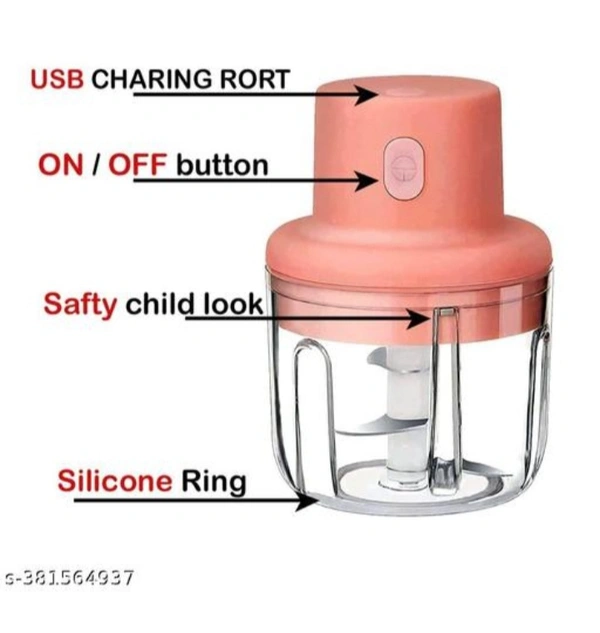 Mini Electric Chopper/ Mixer, Fruit Vegetable Cutter, USB Rechargeable - Peach Orange