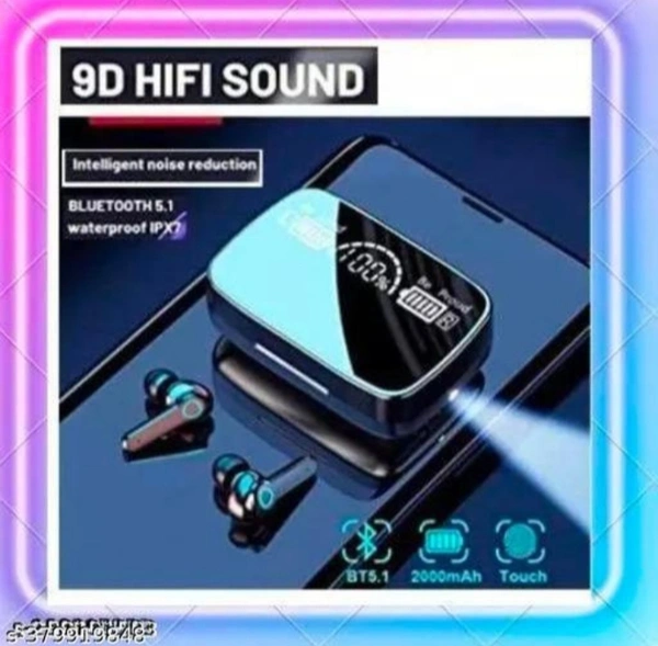 M19 TWS Bluetooth 5.0 Wireless Earbuds Touch Waterproof IP7X LED Digital Display - Black