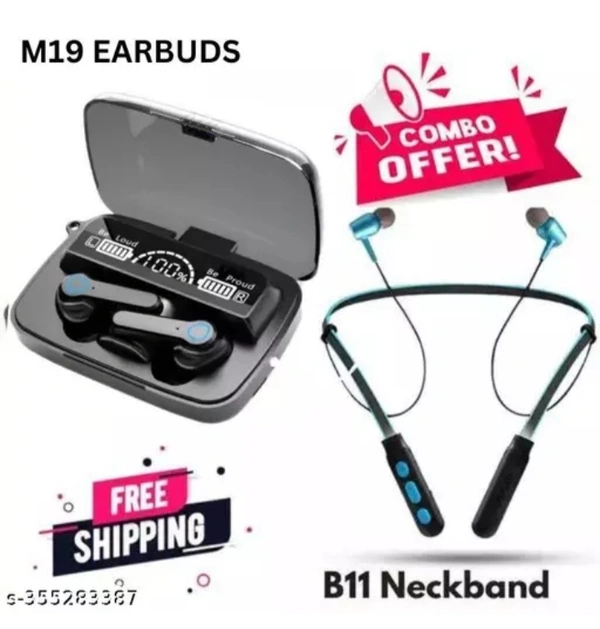 Combo Pack Of M19 TWS 5.1 Earphone Charging Box Wireless Earbuds - Black