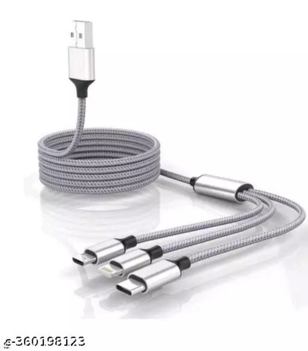 Multi Pin Mobile Data Cable, Latest 3 in 1 Cable Fast, Rapid Charging - Silver