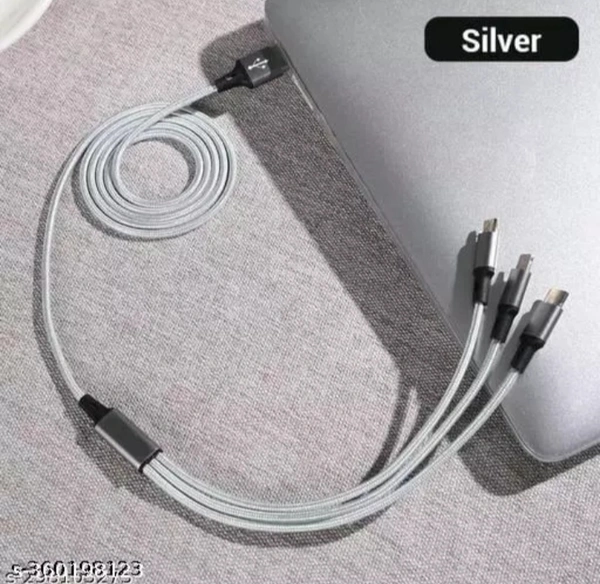 Multi Pin Mobile Data Cable, Latest 3 in 1 Cable Fast, Rapid Charging - Silver