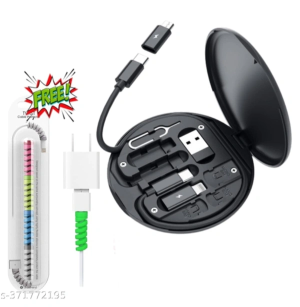 60W USB Adapter Cable Conversion Storage Box, Multi-type Charging Converter USB C to Lightning Lighting Type C - Black