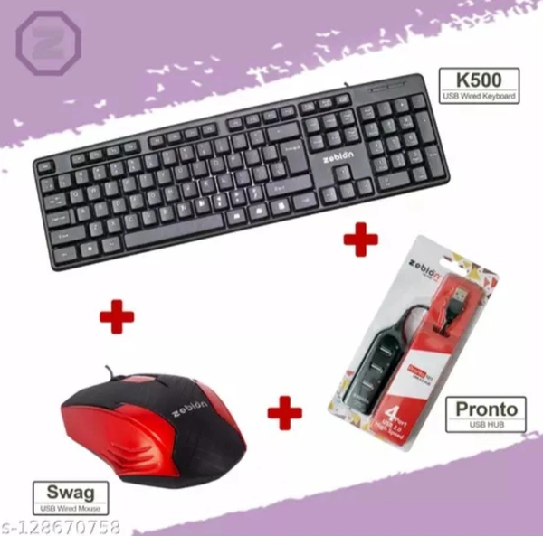 CLZebion K500 Keyboard + Swag Mouse + Pronto 101 USB Hub