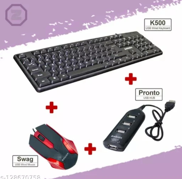 CLZebion K500 Keyboard + Swag Mouse + Pronto 101 USB Hub