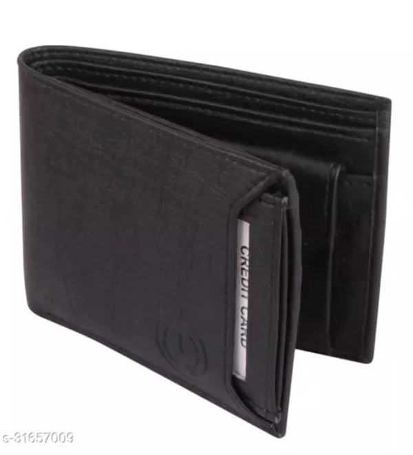 Trendy Men Brown Two Fold LeatherWallet - Black