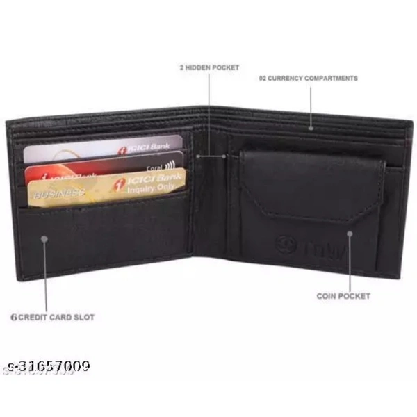 Trendy Men Brown Two Fold LeatherWallet - Black