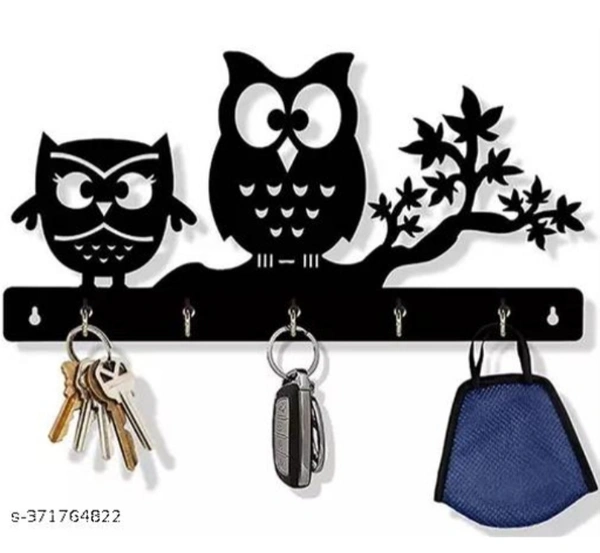 Owl Key Holder With 5 Hooks - Black