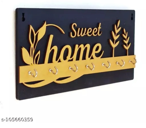 Modern Stylish Wooden Key Holder With 6 Hooks - Black