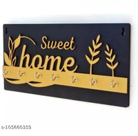 Modern Stylish Wooden Key Holder With 6 Hooks - Black