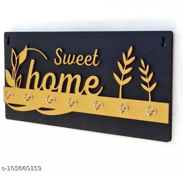 Modern Stylish Wooden Key Holder With 6 Hooks - Black