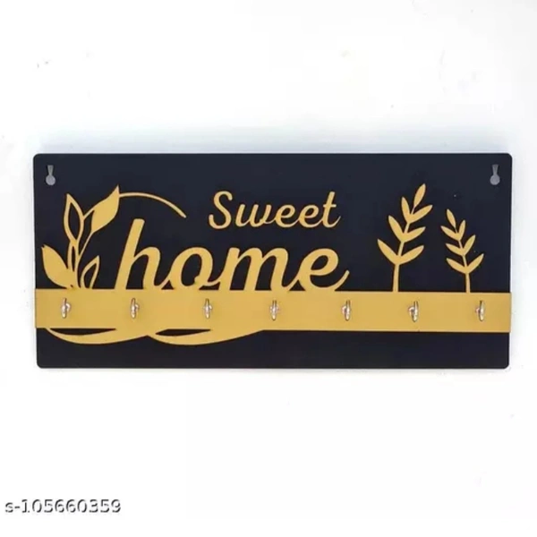 Modern Stylish Wooden Key Holder With 6 Hooks - Black