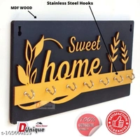 Modern Stylish Wooden Key Holder With 6 Hooks - Black