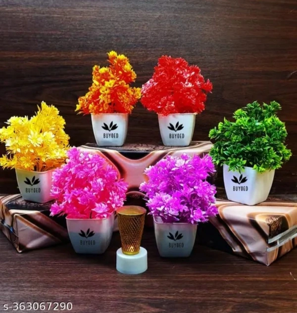 Artificial Flowers With Pot (Pack Of 6)