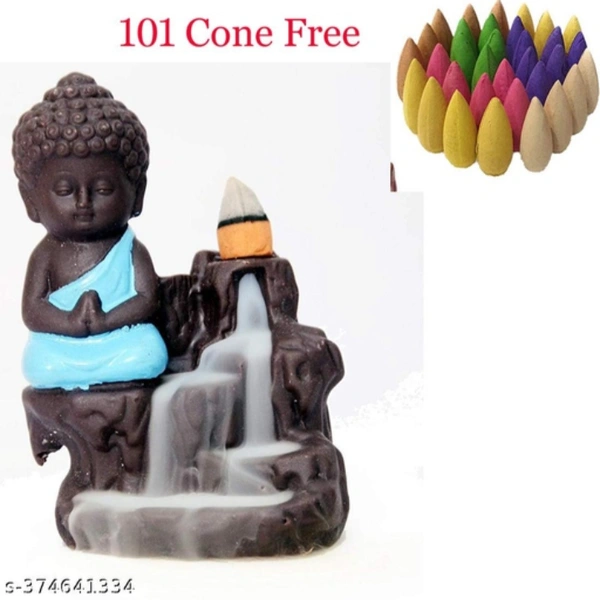 Artfully Crafts Resin Budhha Backflow Snow Mountain With 101 pieces Incense Cones