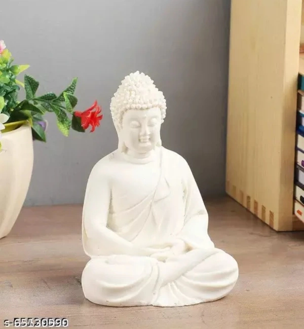 Handcrafted Polymarble Meditation/Dhyan Budhha Statue (White) - White