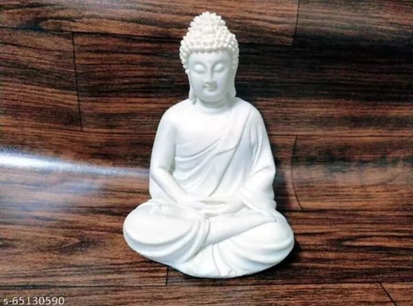 Handcrafted Polymarble Meditation/Dhyan Budhha Statue (White) - White