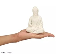 Handcrafted Polymarble Meditation/Dhyan Budhha Statue (White) - White