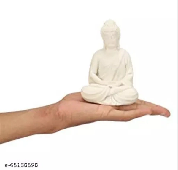 Handcrafted Polymarble Meditation/Dhyan Budhha Statue (White) - White