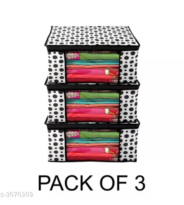 Trendy 80 GSM Non Woven Printed Saree Bag Pack of 3 - White