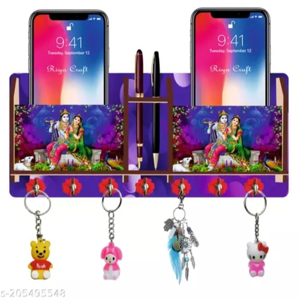 Premium Unique Stylish 2 Box Radha Krishna Wooden Key Holder (7 Hooks)
