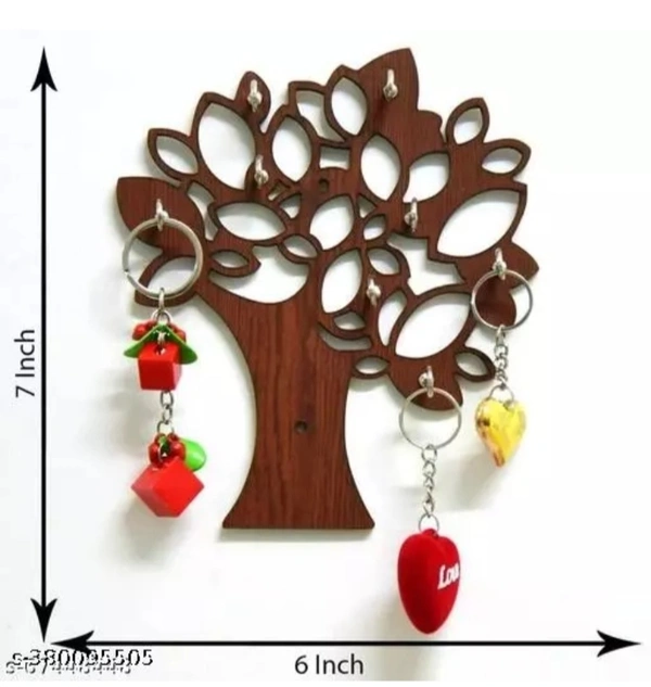 Tree Shape Wooden 4mm Key Holder - Brown