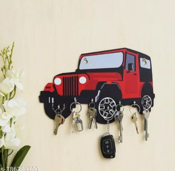 UV Printed Wooden Jeep Key Holder for Home Decor - Red