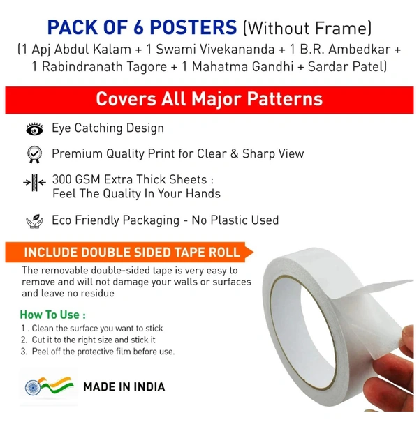 Inspirational Quotes Poster, (BR Ambedkar, Swami Vivekananda, APJ Abdul Kalam, Sar....