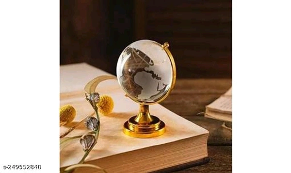 Feng Shui Crystal Globe with Golden Stand for Positive Energy, Success,Good Luck and Prosperity | Vastu Remedy for Home, Childeren Study Table & Office - 3 cm (Glass, White)