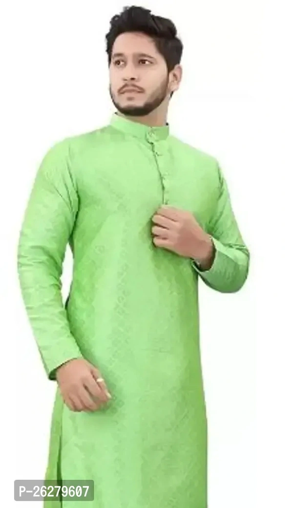 Reliable Green Silk Blend Checked Kurta For Men