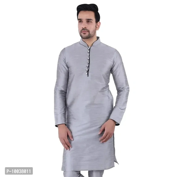 HUZUR Mens Silk Loop Button Kurta Only (XX-Large, Grey)