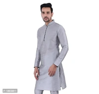 HUZUR Mens Silk Loop Button Kurta Only (XX-Large, Grey)