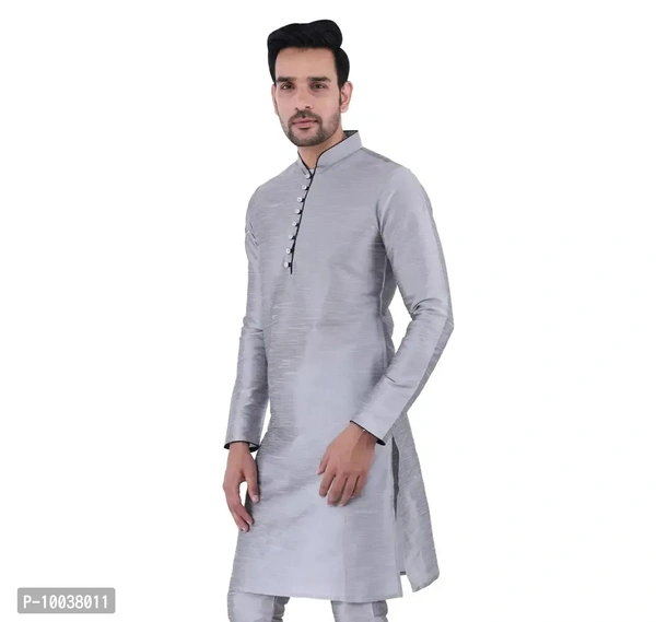 HUZUR Mens Silk Loop Button Kurta Only (XX-Large, Grey)