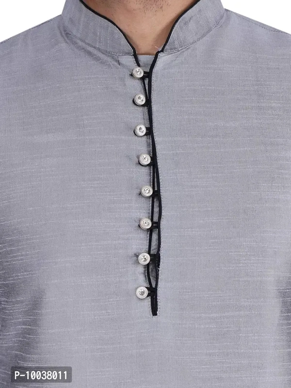 HUZUR Mens Silk Loop Button Kurta Only (XX-Large, Grey)