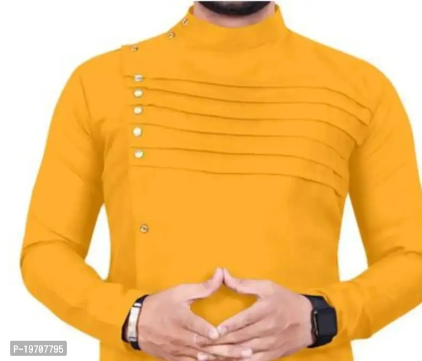 Stylish Fancy Cotton Blend Solid Kurta For Men - L