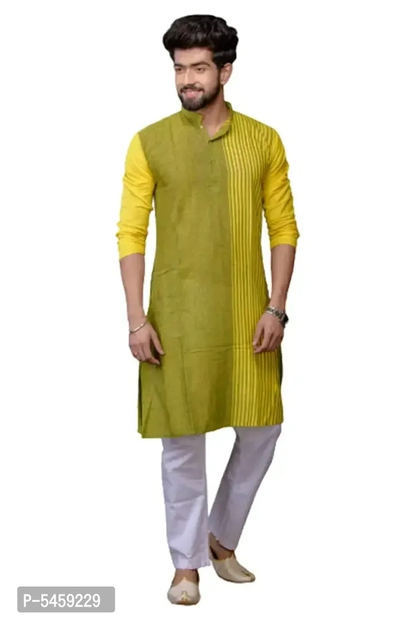 Golden Cotton Blend Kurtas For Men - L