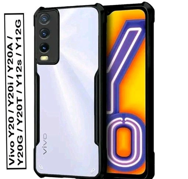 SpazyCase® Transparent Bumper Clear Back Case Cover Camera Protection For vivo Y12G (Shock Proof Black)
