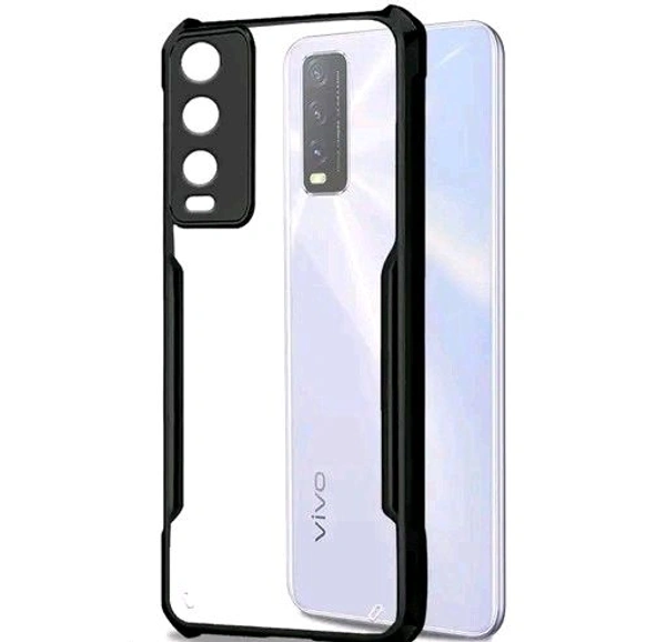 SpazyCase® Transparent Bumper Clear Back Case Cover Camera Protection For vivo Y12G (Shock Proof Black)