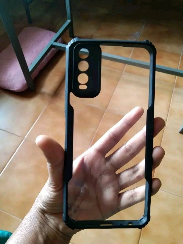 SpazyCase® Transparent Bumper Clear Back Case Cover Camera Protection For vivo Y12G (Shock Proof Black)