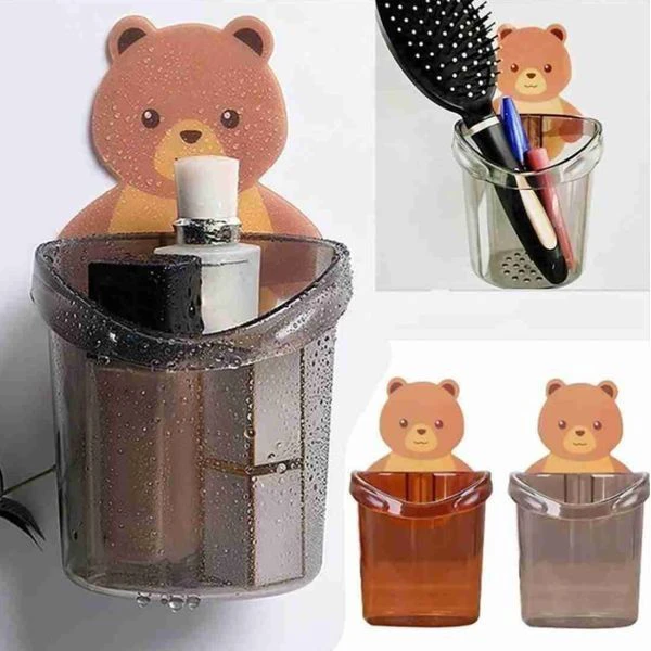 Cute Teddy Bear Wall Sticky Toothbrush Holder