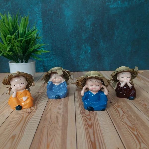4 in 1 Cute Sitting Reaction Buddha Monk Set With Cap