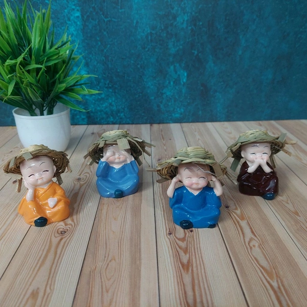 4 in 1 Cute Sitting Reaction Buddha Monk Set With Cap