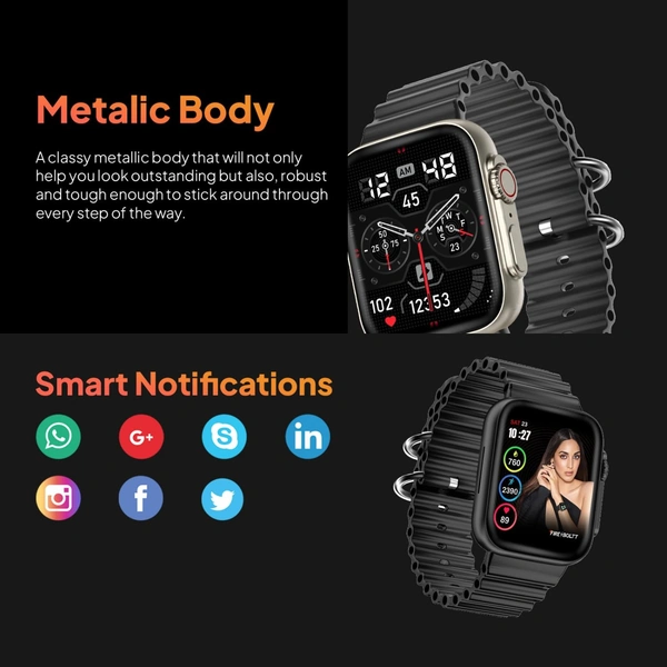 Fire-Boltt Gladiator 1.96" Biggest Display Smart Watch with Bluetooth Calling, Voice Assistant &123 Sports Modes, 8 Unique UI Interactions, SpO2, 24/7 Heart Rate Tracking (Black) - Mine black, 7 days return and replace policy available from the date of delivery, 1 year manufacturing warranty