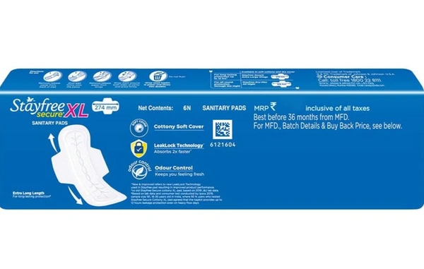 Stayfree Secure Dry Cover With Wings - Pack of 6 (Extra Large) Goshop.in - XL