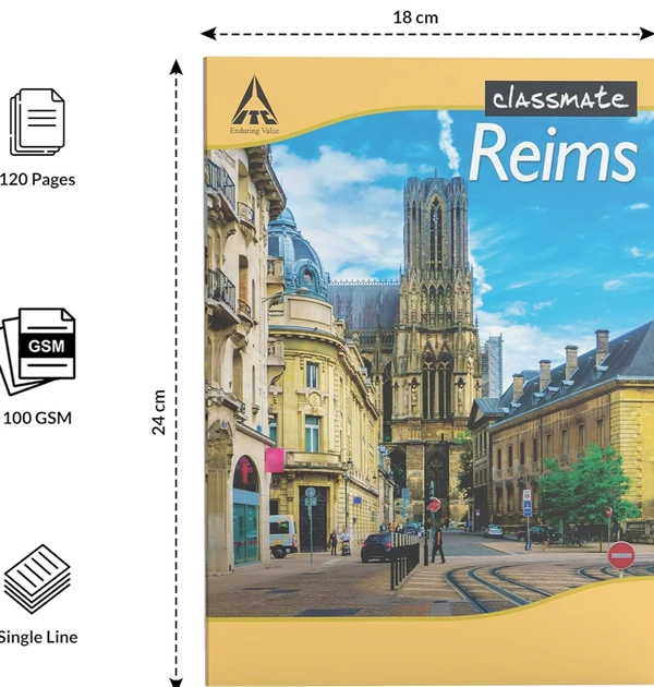 Classmate Notebook - Single Line, 120 Pages, 240 mm x 180 mm - Pack Of 4 Goshop.in