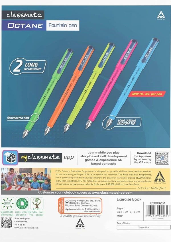 Classmate Notebook - Single Line, 120 Pages, 240 mm x 180 mm - Pack Of 4 Goshop.in