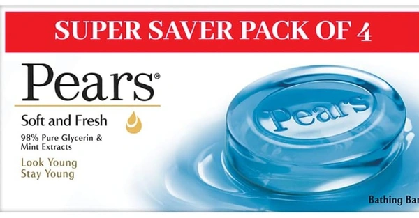 Pears Soft and Fresh Soap Bar (Combo Pack of 4) - With Glycerin and Mint for Soft Skin & Body, Paraben-Free Body Soaps For Bath Ideal for Men & Women Goshop.in