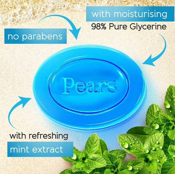 Pears Soft and Fresh Soap Bar (Combo Pack of 4) - With Glycerin and Mint for Soft Skin & Body, Paraben-Free Body Soaps For Bath Ideal for Men & Women Goshop.in