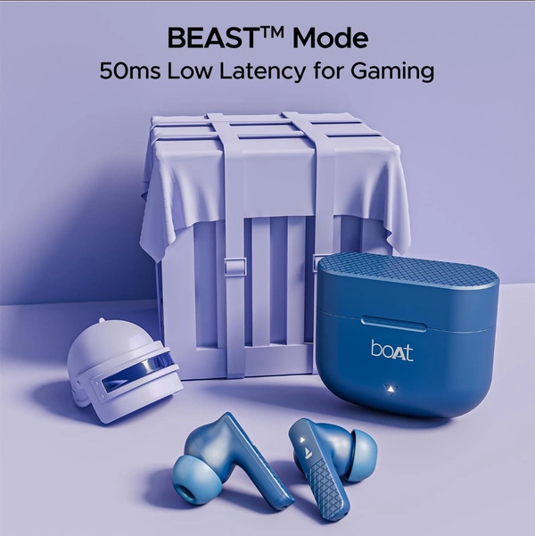 Boat boAt Newly Launched Airdopes 91 TWS Earbuds with 45 hrs Playtime, Beast™ Mode with 50 ms Low Latency, Dual Mics with ENx™, ASAP™ Charge, IWP™ Tech, IPX4 & Bluetooth v5.3 - Blue