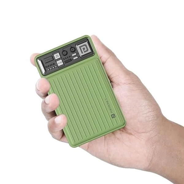 Portronics Luxcell Mini 10K Advanced 10000 mAh Smallest Power Bank with 22.5W Max Output, LED Indicator, Mach USB-A Output, Type C PD Output, Type C Input, Wake Up Button - Green, 10K 22.2w